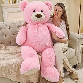 Toys Studio 51 inch Giant Teddy Bear Pink Stuffed Bear Plush for Girls, Pink Teddy Bear for Baby Shower Gender Reveal Decorations Valentine's Day Christmas