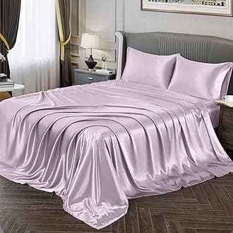 Vonty Satin Sheets Full Size Silky Soft Satin Bed Sheets Luxury Lavender Sheet Set, 1 Deep Pocket Fitted Sheet + 1 Flat Sheet + 2 Pillowcases