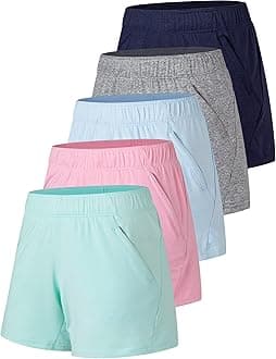 Liberty Imports 1 or 5 Pack Womens Workout Gym Shorts with Zipper Pockets, Ladies Casual Lounge Wear Active Athletic Apparel