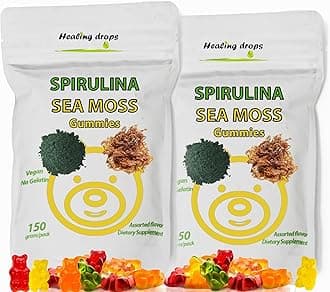 Spirulina Gummies Sea Moss Gummies - Superfood Supplement for Overall Wellness - Spirulina Sea Moss Gummy Bears made with Blue-Green Spirulina powder & Sea Moss Extract (100 Count (Pack of 2))
