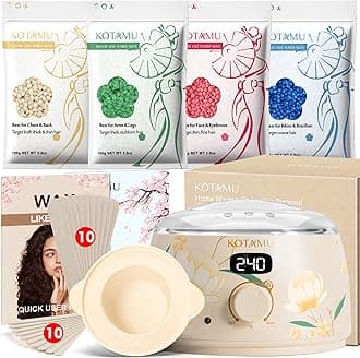 KOTAMU Waxing Kit for Women & Men, Wax Warmer for Hair Removal, Digital Wax Kit with Silicone Pot，Ideal for Face Eyebrow Arm Legs Armpit &Sensitive Skin, Bloomy Waxing Machine for Home Salon Use