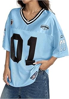 WDIRARA Women's Plus Size Football Jersey Shirts Oversized T Shirt Graphic Letter Print V Neck Short Sleeve Streetwear Top