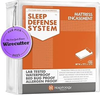 HOSPITOLOGY PRODUCTS Zippered Mattress Encasement - Sleep Defense System - Twin - Waterproof - Stretchable - Standard 12" Depth - 38" W x 75" L