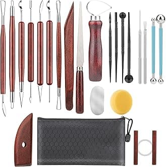 23PCS Clay Tools Sculpting, Ceramic & Pottery Modeling Tool, Ceramics Tools Set, Polymer Tools Kit, Air Dry Clay Tools for Carving, Molding, Pottery Wheel, Crafting Supplies, Pros, Beginners, Adults