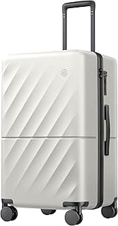 NINETYGOCarry On Suitcase, Checked Trunk Luggage with Double Spinner Wheels, Anti-Burst Zipper, Hard Case PC Suitcase Carry On, Lightweight Travel Luggage, TSA Approved, 06-Pearl White (Hudson