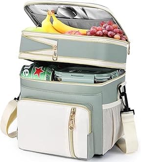 BAGNN Lunch Box for Women/Men-Insulated Lunch Bag-Expandable Double Cooler Bag-Reusable Adult Lunchbox with Adjustable Shoulder Strap-Waterproof&Leakproof Lunch Tote for Work/Picnic/Beach-Light Green
