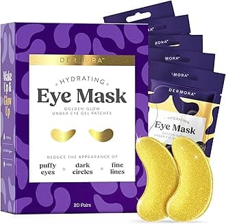 DERMORA Golden Glow Under Eye Patches | Rejuvenating Treatment | Dark Circles, Puffy Eyes, Refreshing, Revitalizing, Travel, Wrinkles | 20 Pairs Eye Gels