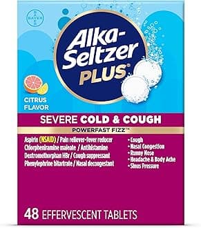 Severe,Cold & Cough Medicine For Adults,PowerFast Fizz Citrus Effervescent Tablets,Fast Relief of Headache,Sore Throat,Nasal & Sinus Congestion,Runny Nose,& Fever,48ct