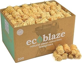 Ecoblaze Natural Firelighters ​​- Fire Lighters for Wood & Log Burners - Wood Wool Fire starters for BBQ & Pizza Oven Firestarters - Safe, Clean & Odourless Wax Coated Instant Firestarters - 200 Box