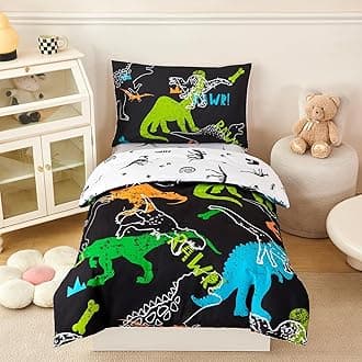 PERFEMET Twin Kids Bedding Sets 4-Piece Cartoon Dinosaur Boys Comforter with Sheets Ultra Soft Reversible Colorful Animal Children Bed in a Bag Set(Dinosaur, Twin)