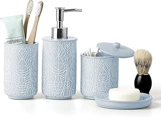 VIRTUNE Pastel Blue Bathroom Accessories Set. Resin Decor. Accesorios para Baños. New Apartment Essentials. Blue Toothbrush Holder and Soap Dispenser.