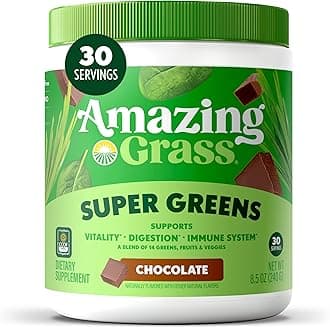 Amazing Grass Greens Blend Superfood: Super Greens Powder Smoothie Mix with Organic Spirulina, Chlorella, Beet Root Powder, Digestive Enzymes & Probiotics, Chocolate, 30 Servings (Packaging May Vary)