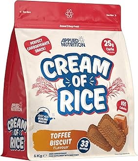 Cream of Rice - High Carbohydrate Cream of Rice Supplement, Source of Energy for Breakfast & Snacks, Easy to Digest, Low Sugar, Low Fat, Vegan, 1kg (33 Servings, Toffee Biscuit)