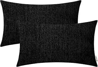 BRAWARM Throw Pillow Covers 12x20 Inches - Black Chenille Lumbar Pillow Covers Pack of 2, Solid Dyed Soft Chenille Pillow Cases for Couch Sofa Bed Home Decoration
