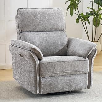 Oversized Power Recliner Chair Swivel Glider with Massage and Heat, Rocker Nursery Recliner for Adults with Adjustable Headrest, 26" Extra Wide Nursery Chair with Overstuffed Armrest,Light Grey