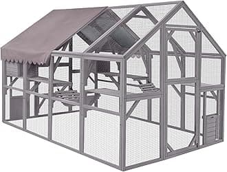 AivituvinCatio Outdoor Cat Enclosure Large Cat Run with Bridges, Walks, Small Houses, Roof Cover 110"