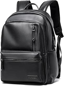 Laptop Backpack For Men Women Waterproof 15 Inch Pu Leather Black Casual Backapck For Work Business Travel College