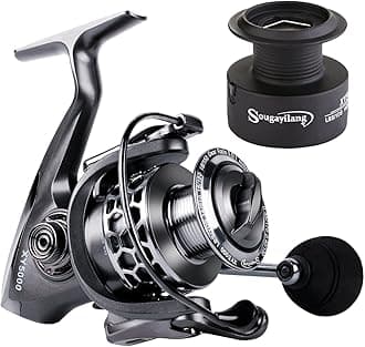 Sougayilang, Fishing Reel 13+1 Bearings - Lightweight, Ultra Smooth Aluminum Spinning Reel with Additional Graphite Replacement Spool