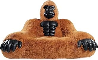 Gorilla Inflatable Luxury Sofa 6.56ft Height King Kong Inflatable Sofa Furry Plush Orangutan Furniture for Lounging, Gaming, or Movie Nights (Brown)