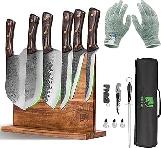 FULLHI Chef/Butcher Fish Knife Set, High Carbon Steel Hand Forged With Sheath For Kitchen, Camping, BBQ,13pcs with Magnetic Holder
