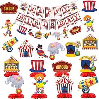 Circus Party Decorations Kit – Complete Set with Circus Banners, Cutouts, and Table Centerpieces for Carnival-Themed Birthday Parties and Baby Showers