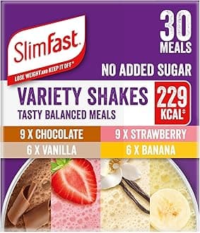 SlimFast Variety Shakes Sachet Assorted Box, Tasty Shakes for Balanced Diet, Chocolate, Strawberry, Vanilla and Banana Flavours, 10 Count (Pack of 3)