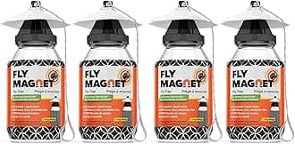 Outdoor Fly Trap [4 Pack] Fly Traps Outdoor with Dissolvable Non-Toxic Bait - Fly Repellent for Outdoor Use Only - Controls Flies for Patios, Barns, Ranches Etc. Hanging Fly Traps with Tie Included