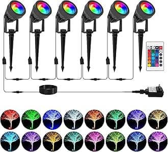 T-SUNUS Low Voltage Landscape Spotlights Christmas Ligths, 16 Color Changing Uplights with Transformer, IP65 Waterproof Remote Control Outdoor Multicolored Spot Light for Garden, Pathway, Yard, Tree