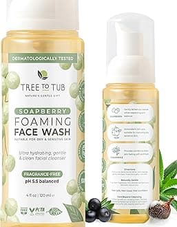 Tree To Tub Sensitive Skin Face Wash for Dry Skin - Fragrance Free Gentle Face Cleanser for Women & Men, Unscented Hydrating Foaming Facial Cleanser, Daily Face Soap w/All Natural Organic Aloe Vera