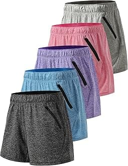 1 or 5 Pack Womens Workout Gym Shorts with Zipper Pockets, Ladies Casual Lounge Wear Active Athletic Apparel