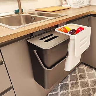 StoneSpace Under Sink Trash Can，Kitchen Compost Bin, Diaper Pail, 3.2 Gallon/12L Hanging Garbage Can for Baby Crib/Bathroom/Cupboard, Plastic Food Waste Bin,1 Pack Black