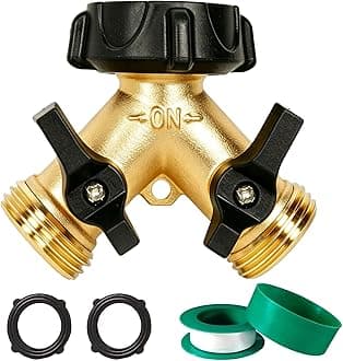LIULO TOOL Brass Garden Hose Splitter 2 Way, Hose Y Splitter 3/4 Inch Heavy Duty Brass Hose Connector Tap Splitter, Hose Spigot Adapter 2 Valves with Rubber Washers (1 Pack)