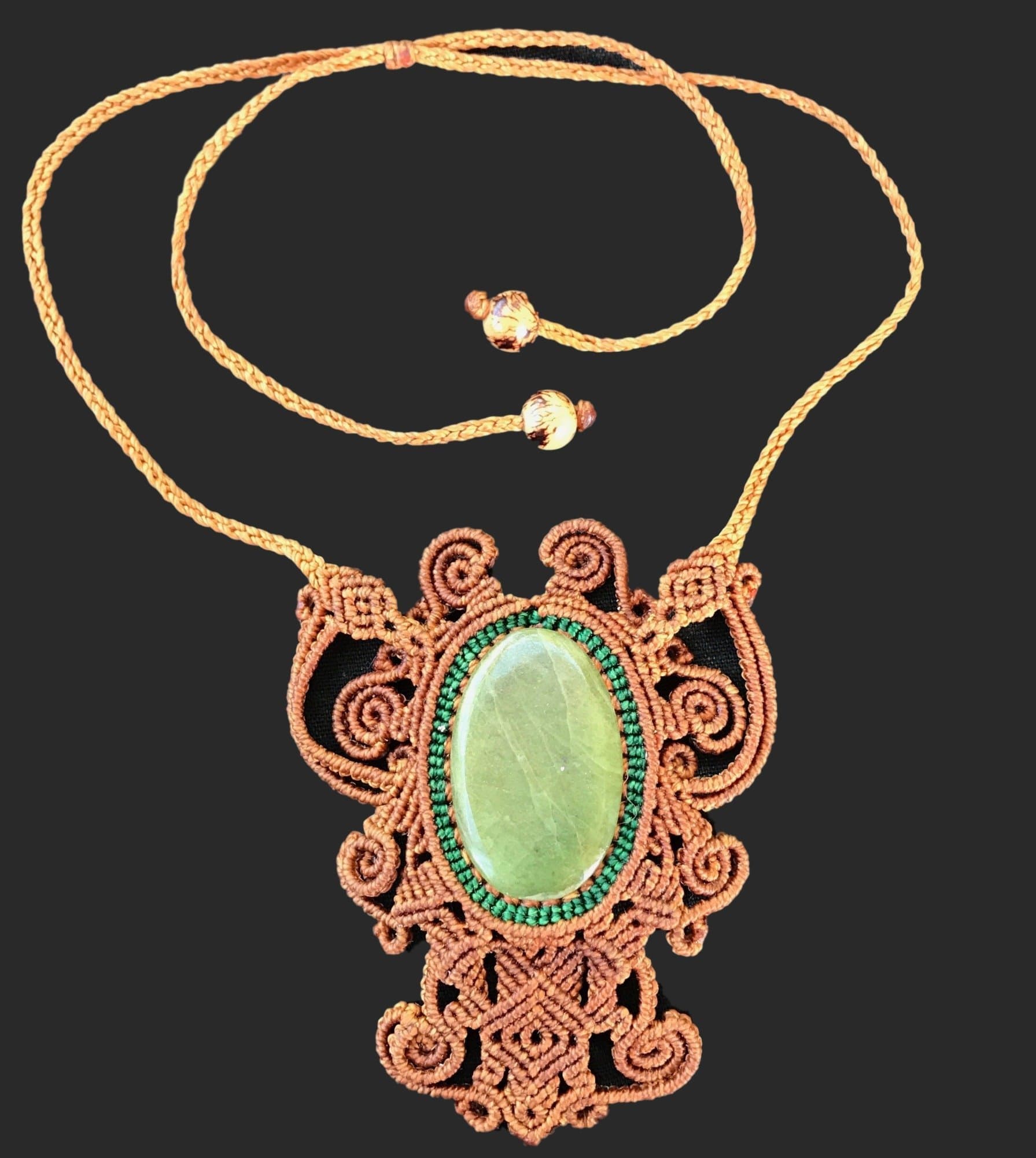 Handmade Macrame Necklace with Serpentine Jade Stone