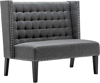Andeworld Modern Loveseat Settee Bench Sofa Couch, Upholstered Banquette Dining Bench with Back for Dining Living Room Hallway or Entryway Seating,Slate