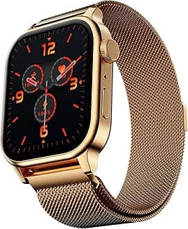 Rise Round Smart Watch 1.85″ HD Display with Bluetooth Calling, Rotating Crown, AI Voice Assistant, SpO2 & Heart Rate Monitor, 120+ Sports Modes, IP67 Waterproof Metal Smartwatch - Gold