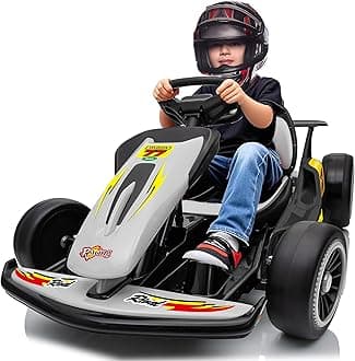 24V Electric go Kart, Drift Kart with 400W Motor, Crazy Go Karts for Kids 6-12, Fast Electric Go-Kart with 4 Speed Mode, EVA Tires, Up to 8.1 MPH, Music, Wireless, High/Low Speed, Grey