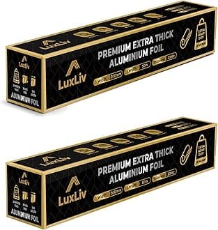 LuxLiv® Aluminum Foil Heavy Duty – 12 inches(30cm) wide x 164 ft.(50m) Length (each roll), 20 Microns Thick (Pack of 2) - Commercial Grade & Extra Thick, Strong Enough for Food Service Industry