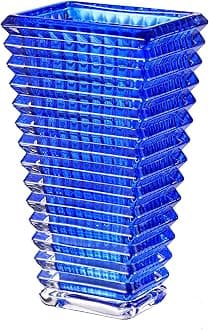MCMCNCUIU Crystal Vase, Large Crystal Vases for Flowers, Blue Large Flower Vase, Modern Glass Vases for Living Room, Bedroom, Kitchen, Dining Table, Mantle, Wedding, 9 Inches