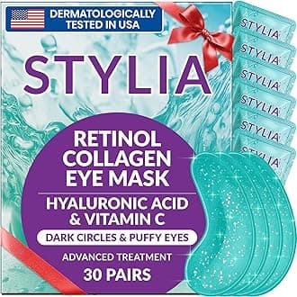 Stylia Under Eye Patches for Puffy Eyes and Dark Circles (30 Pairs) - Marine Collagen Under Eye Mask with Retinol, Vitamin C, Hyaluronic Acid, Pearl Extract - Eye Masks for Dark Circles and Puffiness