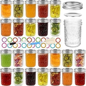 - 8 oz Mason Jars 24 Pack with Airtight Lids, Glass Canning Jars, Durable & Leakproof Small Jars for Jam, Honey, Pickling, DIY Crafts, Reusable Storage Containers, Great Value Set with Secure Packaging