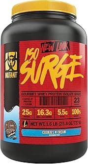 Mutant ISO Surge Whey Protein Powder Acts FAST to Help Recover, Build Muscle, Bulk and Strength, Uses Only High Quality Ingredients, 1.6 lb - Cookies & Cream