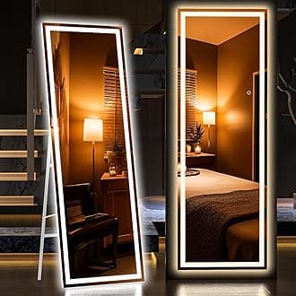 Hasipu Full Length Mirror with Lights, 65'' x 20'' Lighted Floor Standing LED Big Mirror Full Size Mirror Full Body Mirror w/Dimming & 3 Color Lighting Square White