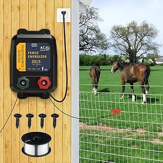 PE5 Electric Fence Charger for Livestock Containing Pets and Animal Control-5 Miles/ 20 Acres AC Powered 120 Volt (with Aluminum Wire) 0.20 Joule