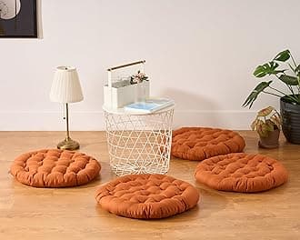 Premium Cotton Floor Seating Cushion | Luxurious Comfort & Microfiber Fill 60X60 CM Large Size for Meditation | Floor Cushions | Pooja | Living Room | Pets | Outdoor CinnamonBrown Pack of 4