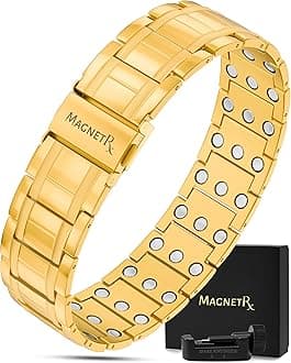 MagnetRX® 3X Strength Magnetic Bracelets for Men - Effective Titanium Magnetic Bracelet Men - Premium Fold-over Clasp & Adjustable Length with Sizing Tool & Gift Box (Gold)