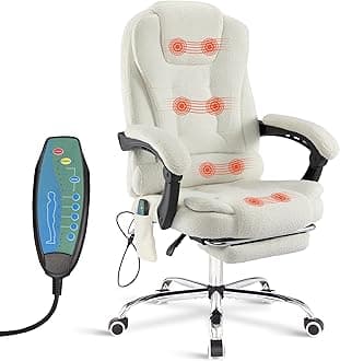 BlisswoodOffice Chair with Footrest – Ergonomic Desk Chair with 8-Point Back and Neck Massager, 135° Recline, 360° Swivel, Lumbar & Back Support for Home Office or Study Use - Terry Cloth (White)