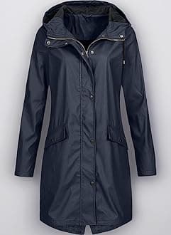 Womens Raincoats Waterproof with Hood Plus Size Solid Long Coat Loose Drawstring Full-Zip Hooded Raincoat with Pockets Windproof Sun Protection Outerwear Fashion Outdoor Clothing