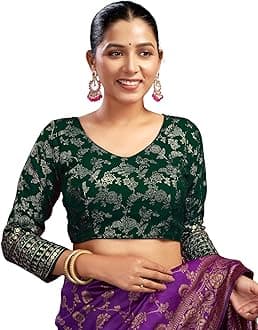 SIRIL Readymade Saree Blouse for Women | Silk Blend Sequence Embroidery 3/4 Sleeve Blouse | Stitched Padded Blouse