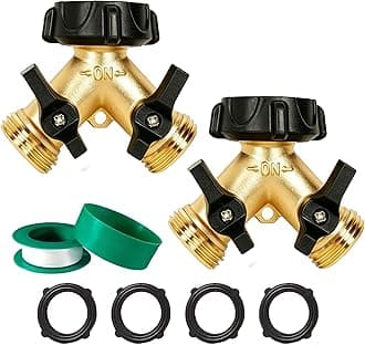 LIULO TOOL 2 Pack Brass Garden Hose Splitter 2 Way, Hose Y Splitter 3/4 Inch Heavy Duty Brass Hose Connector Tap Splitter, Hose Spigot Adapter 2 Valves with Rubber Washers