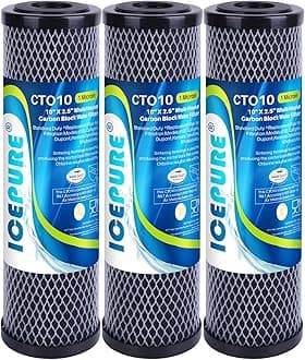ICEPURE 1 Micron 2.5" x 10" Whole House CTO Carbon Sediment Water Filter Cartridge Compatible with DuPont WFPFC8002, WFPFC9001, SCWH-5, WHCF-WHWC, WHCF-WHWC, FXWTC, CBC-10, RO Unit, Pack of 3